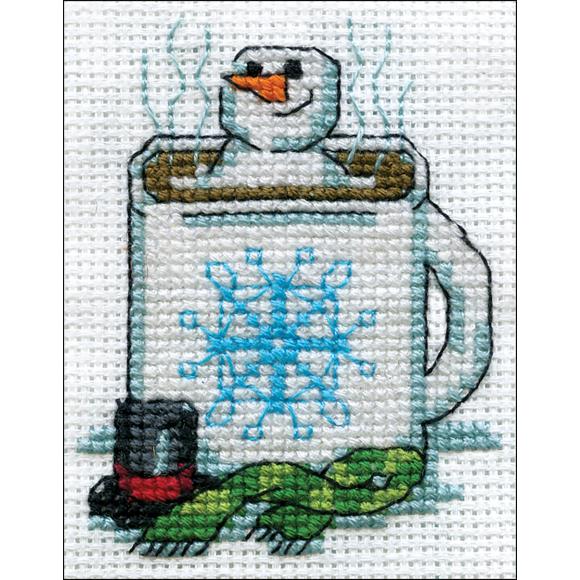 Cocoa Snowman W/Frame Mini Cross Stitch Kit