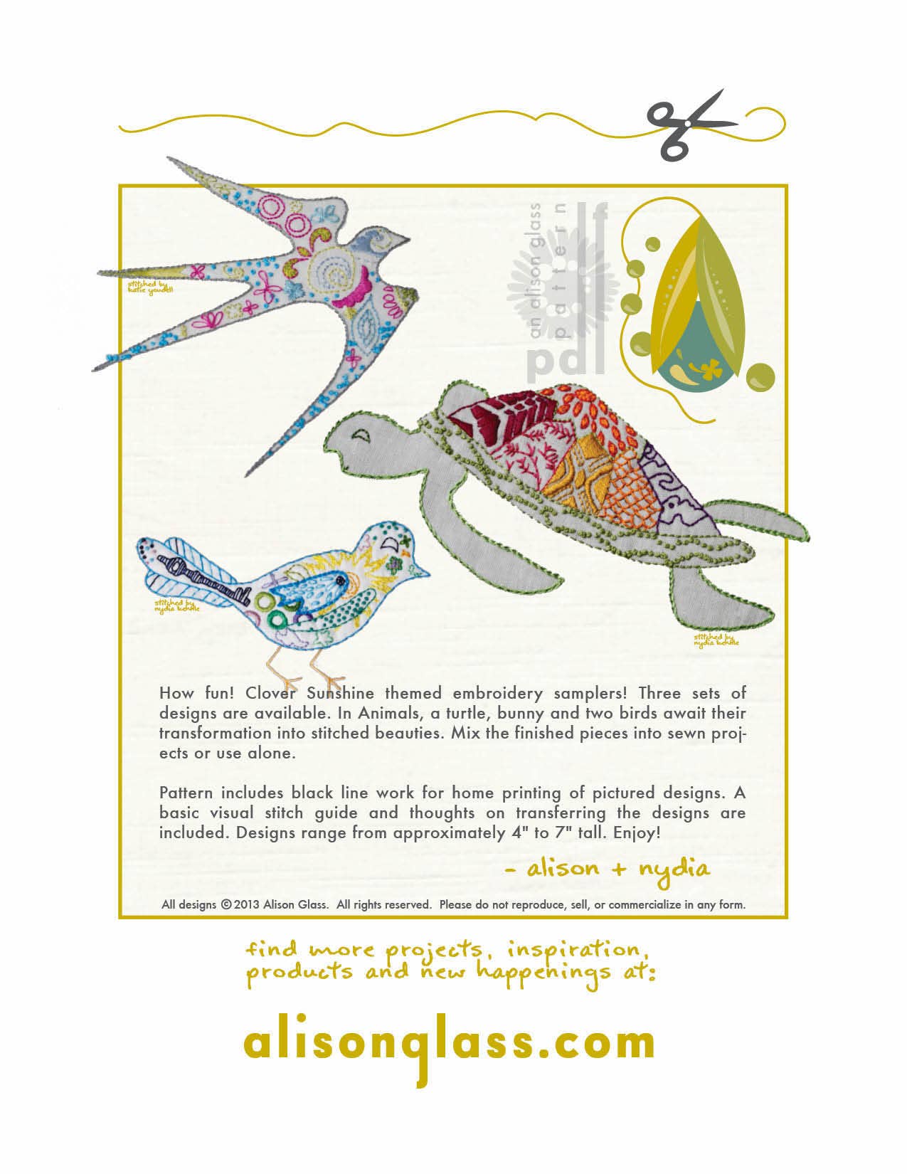 Clover Sunshine Animals Embroidery Pattern