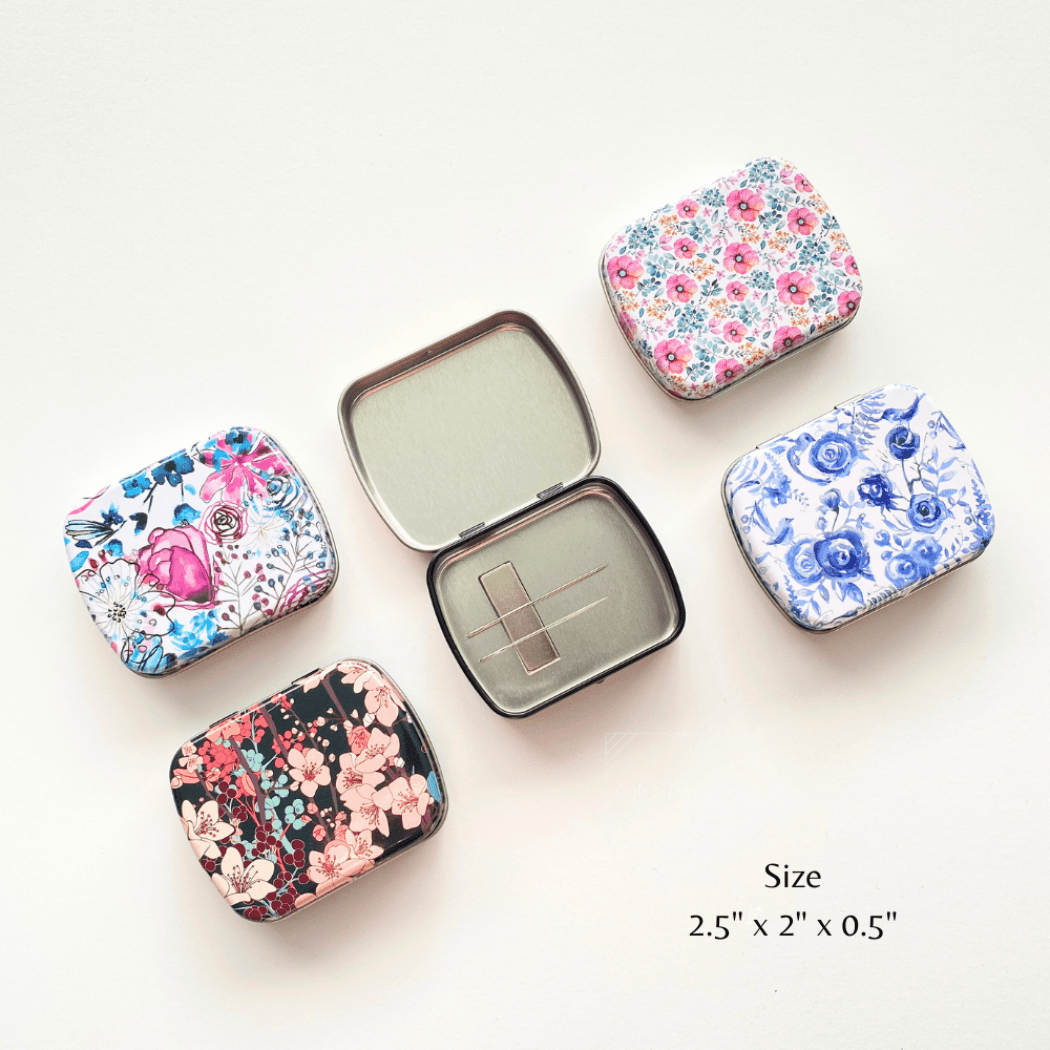 Wide Magnetic Needle Tin, Modern Floral Needle Case