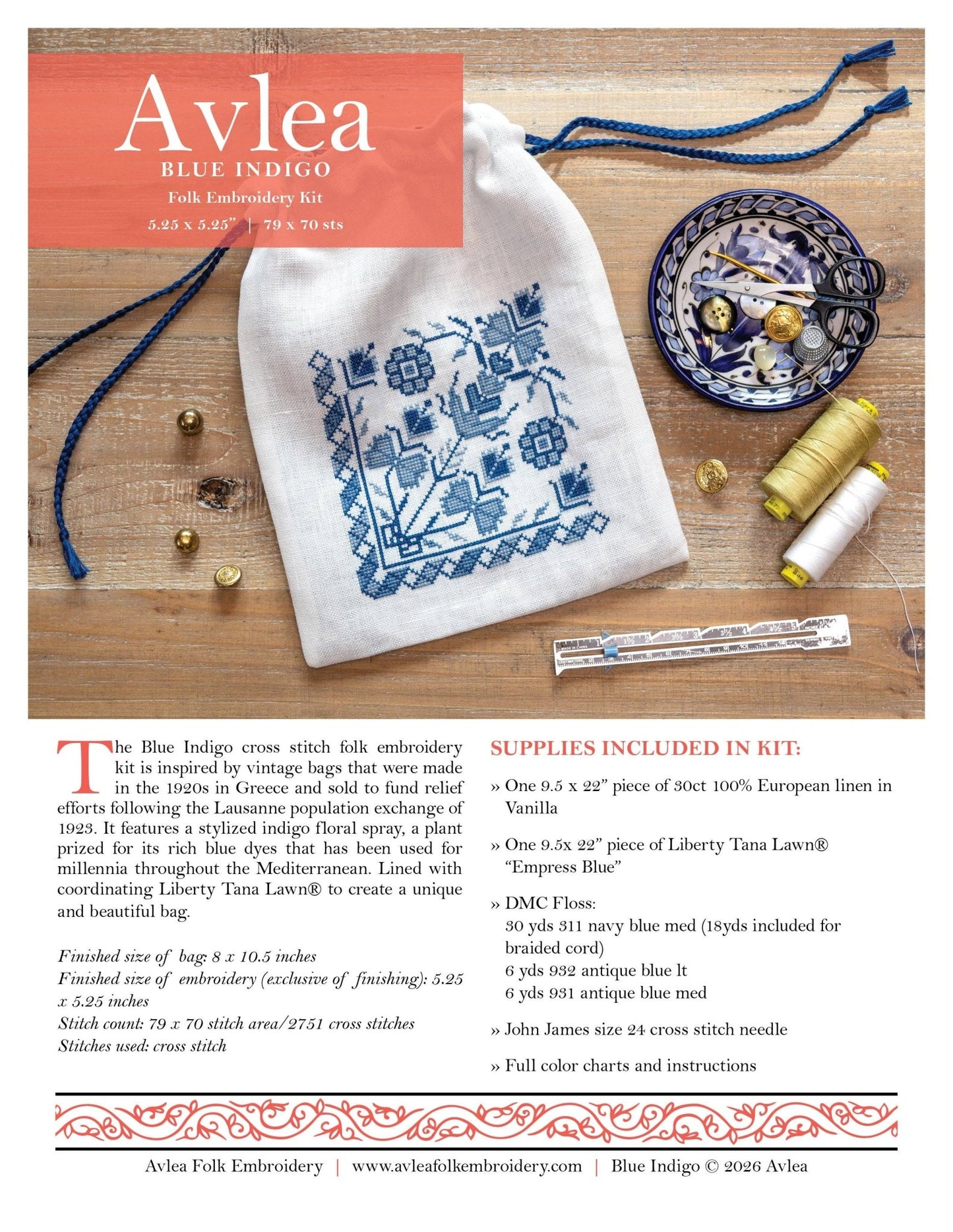 Blue Indigo Bag Cross Stitch Kit