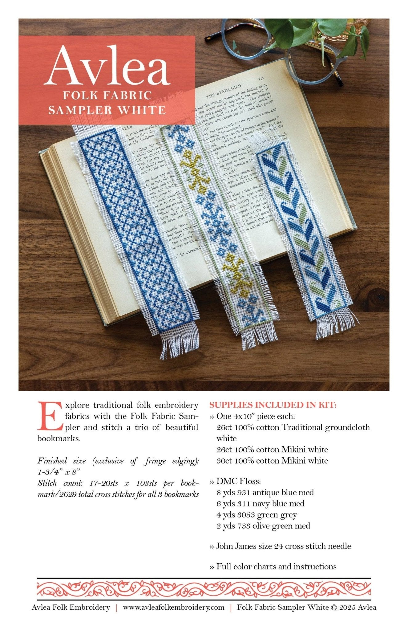 Folk Fabric Sampler White Cross Stitch Kit