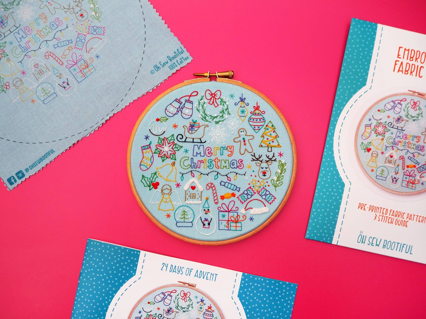 24 Days of Advent  Christmas Embroidery Pattern Fabric Pack