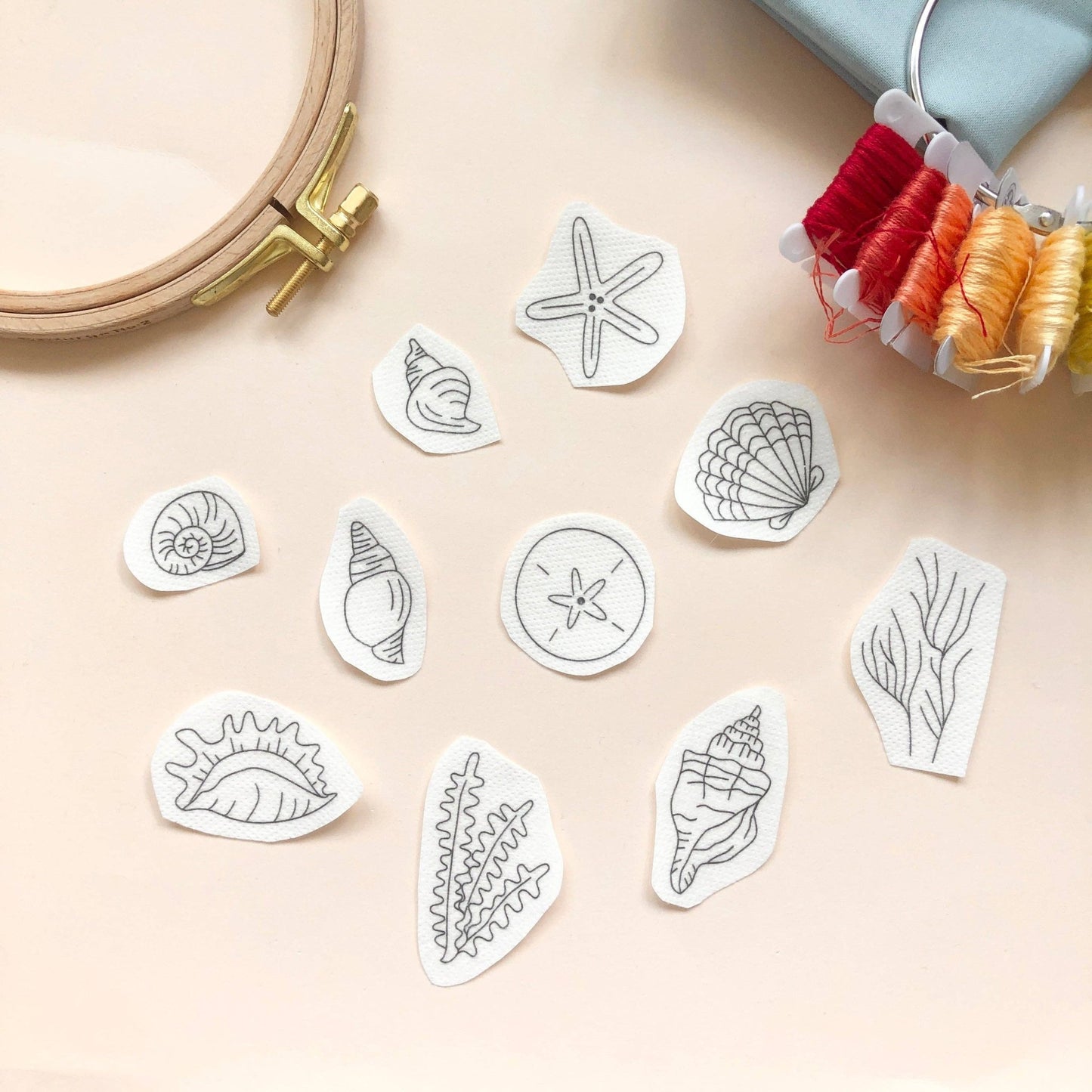 Seashells Hand Embroidery Peel Stick & Stitch Pattern