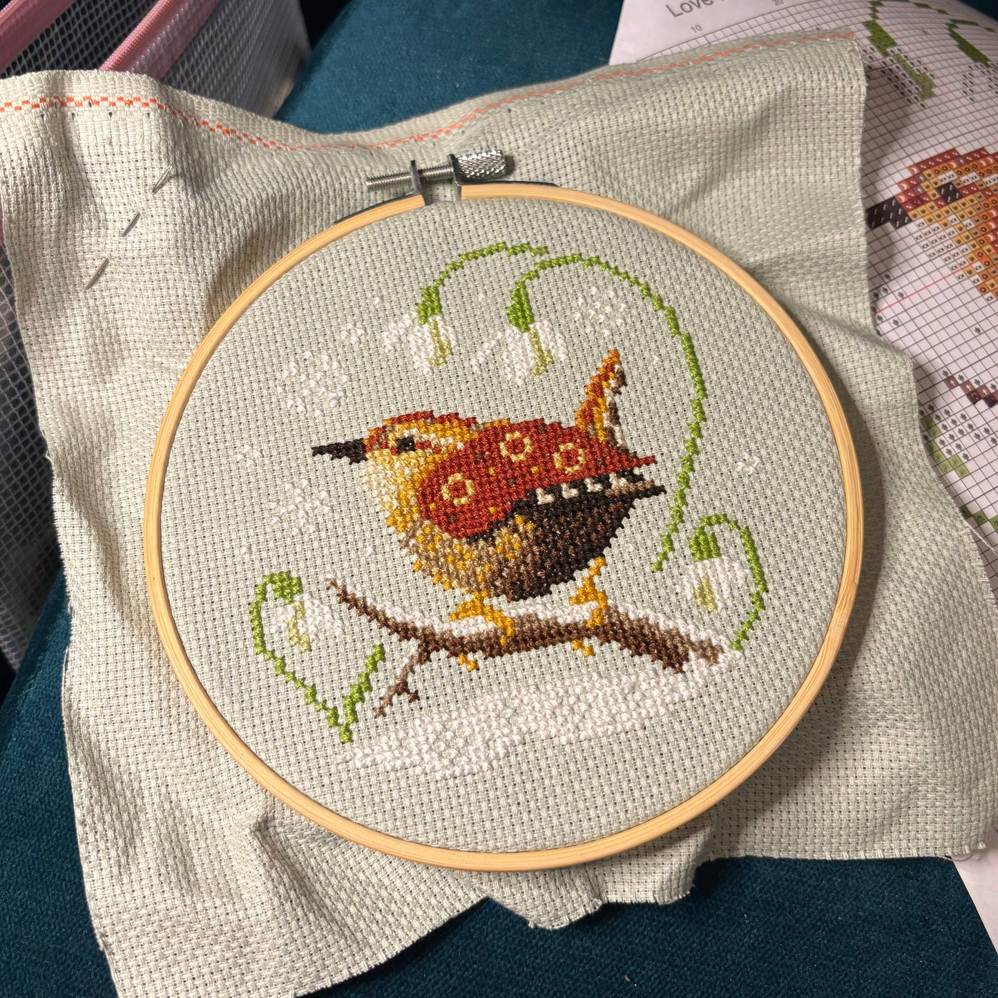 Wren and Snowdrops Cross Stitch Kit
