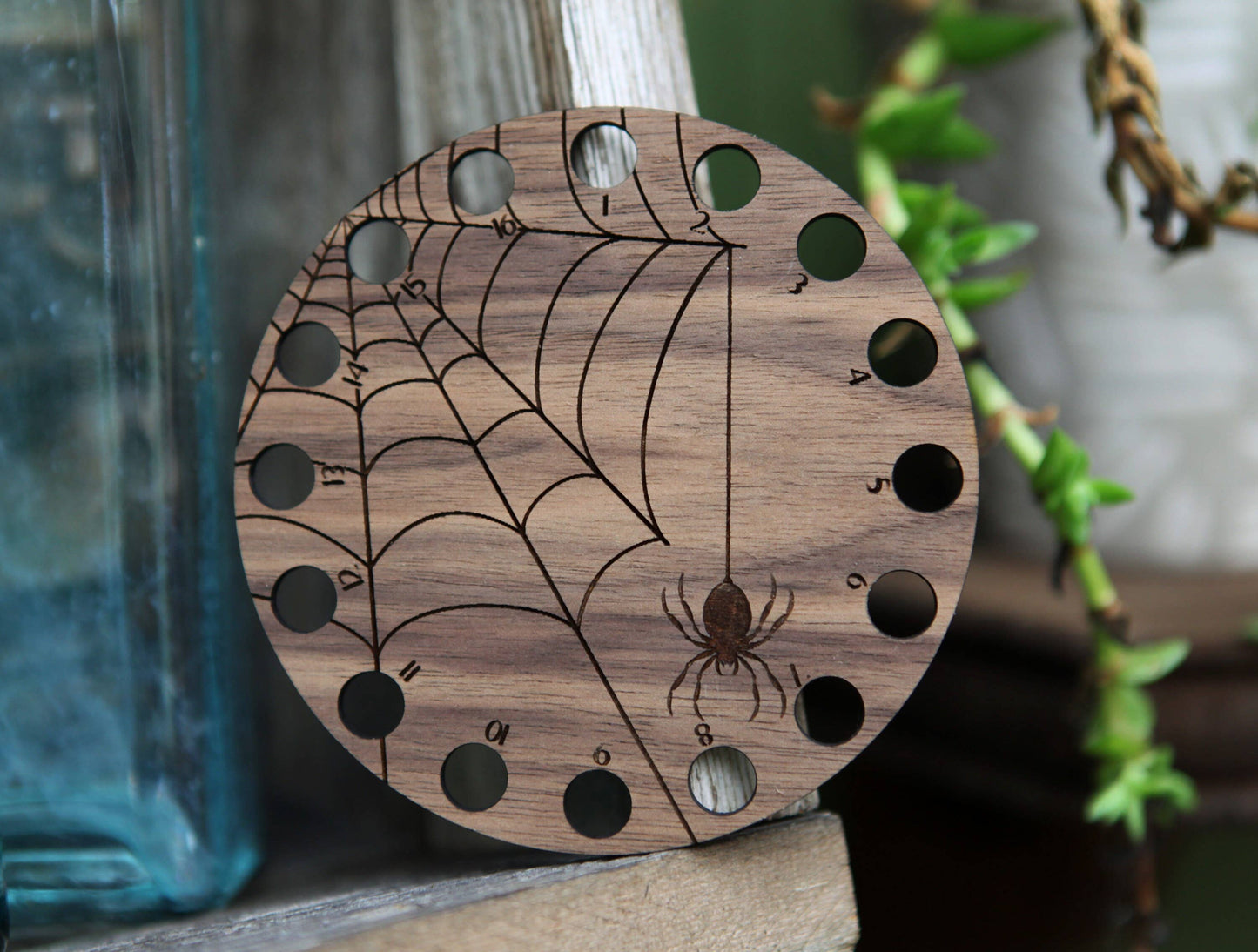 Spider Web Thread Storage Holder Walnut Wood