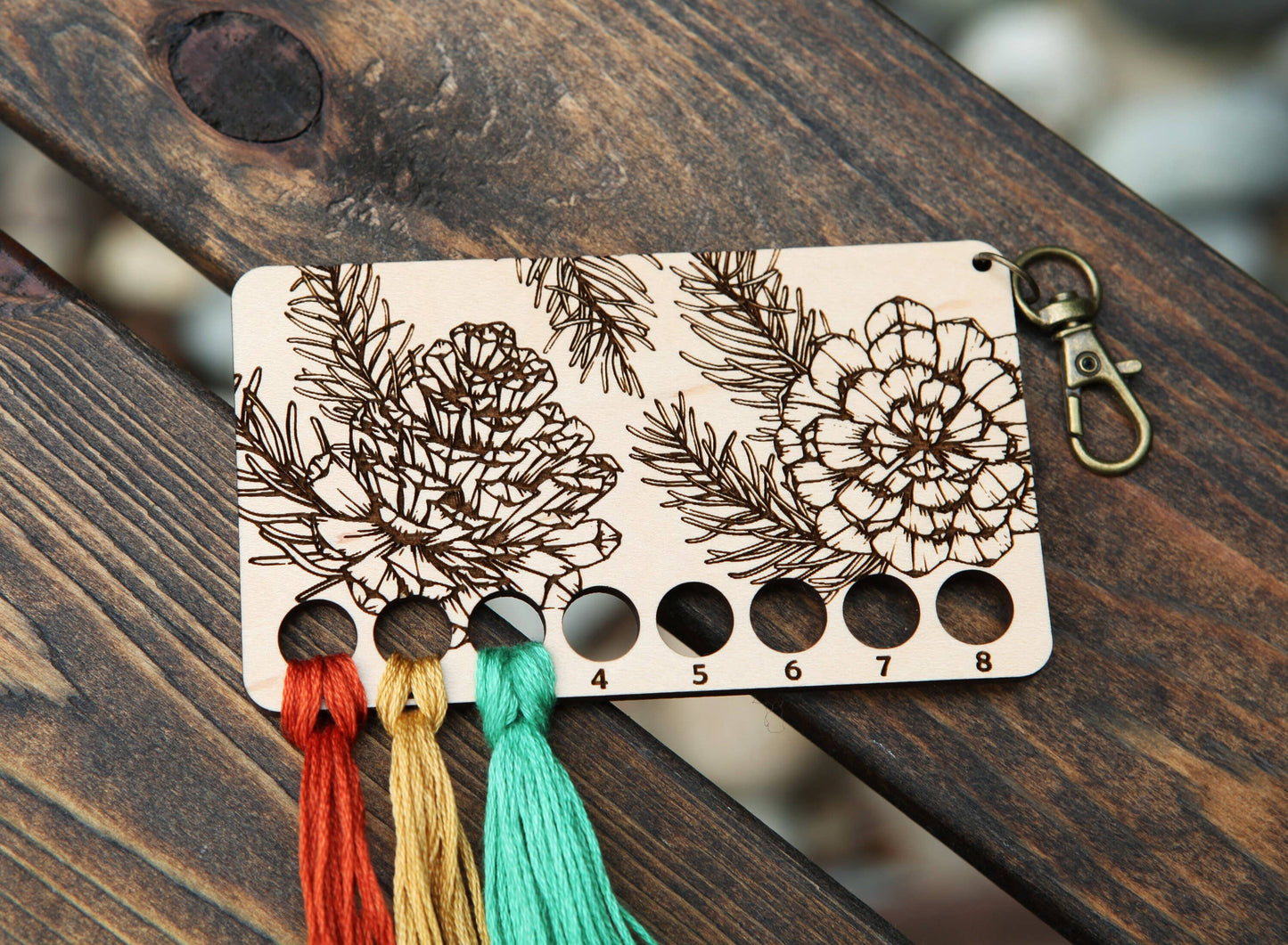 Pine Tree Embroidery Floss Storage Holder Maple Wood
