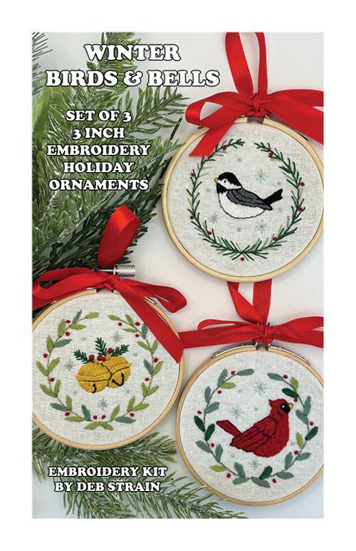 Winter Birds and Bells Embroidery Ornaments Pattern