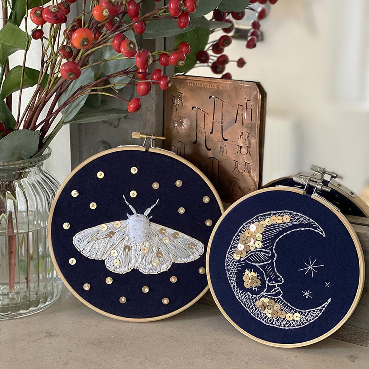 The Moth and Moon Embroidery Duo Kit