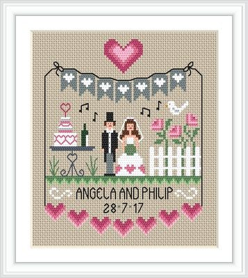 Pink Hearts Wedding Sampler Pattern