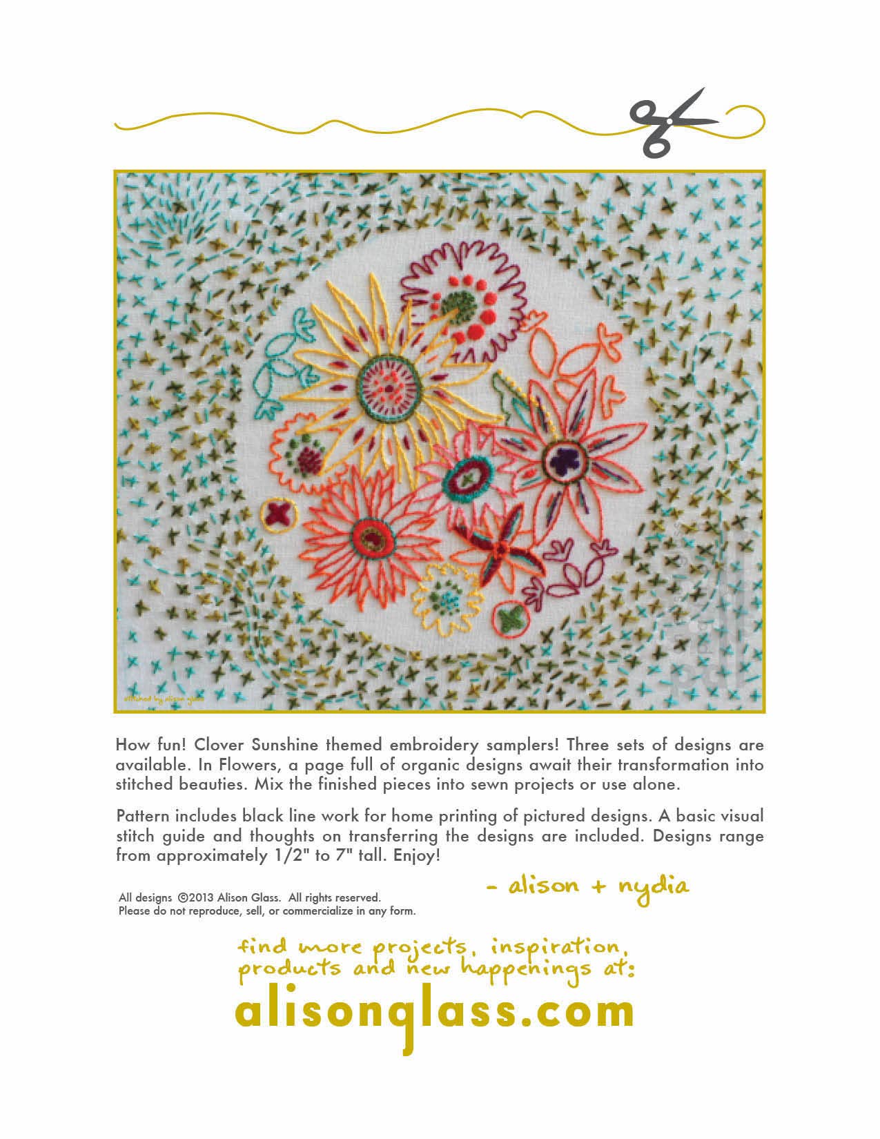 Clover Sunshine Flowers Embroidery Pattern