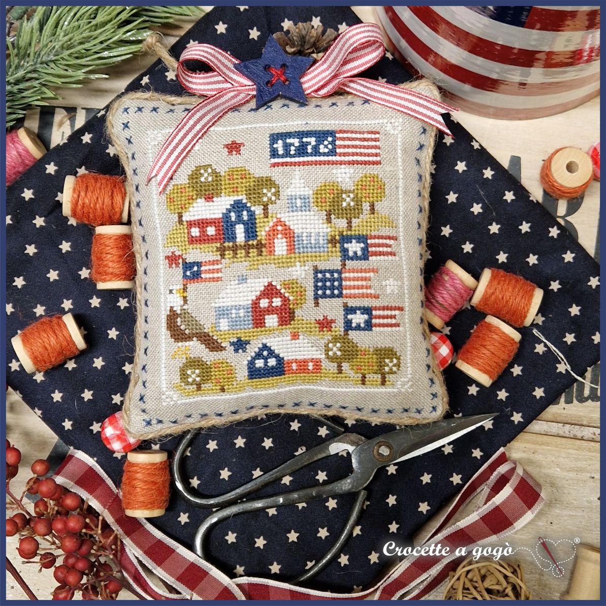 Patriotic Tiny Village Pattern