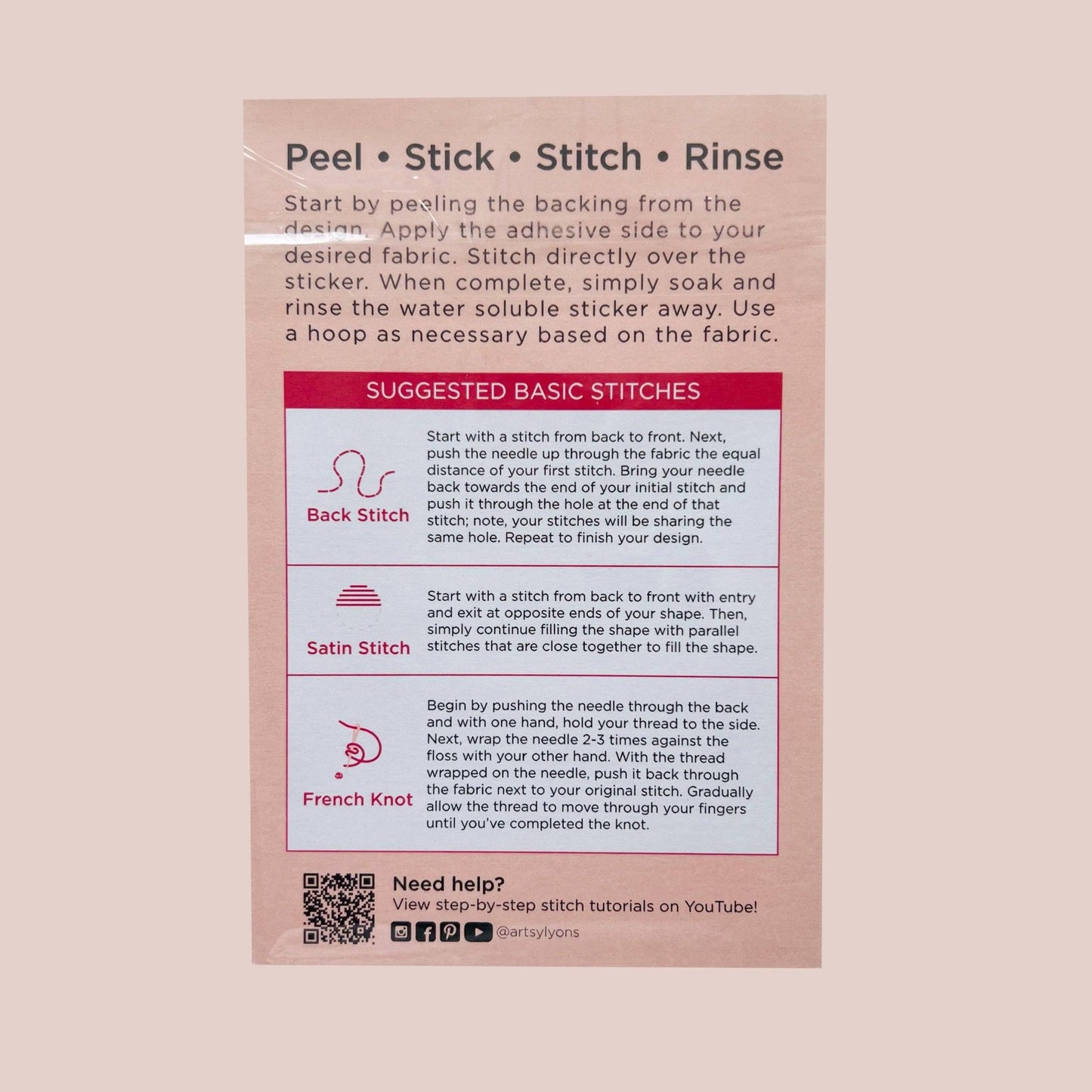 Ribbons & Bows Stick & Stitch Embroidery Pack