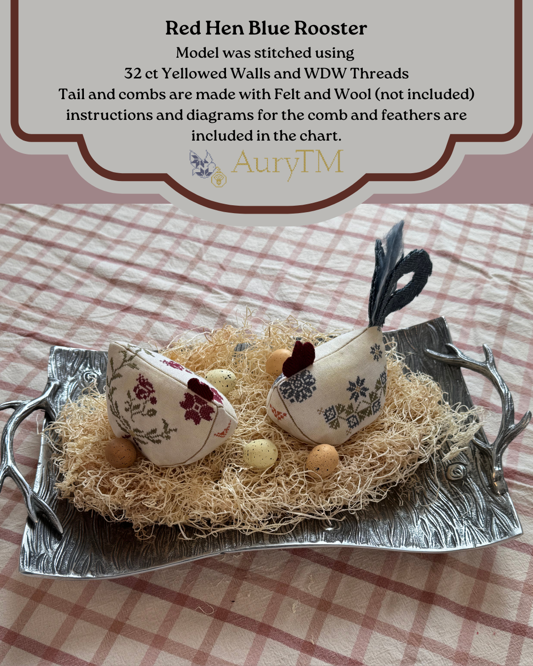 Red Hen Blue Rooster Pattern