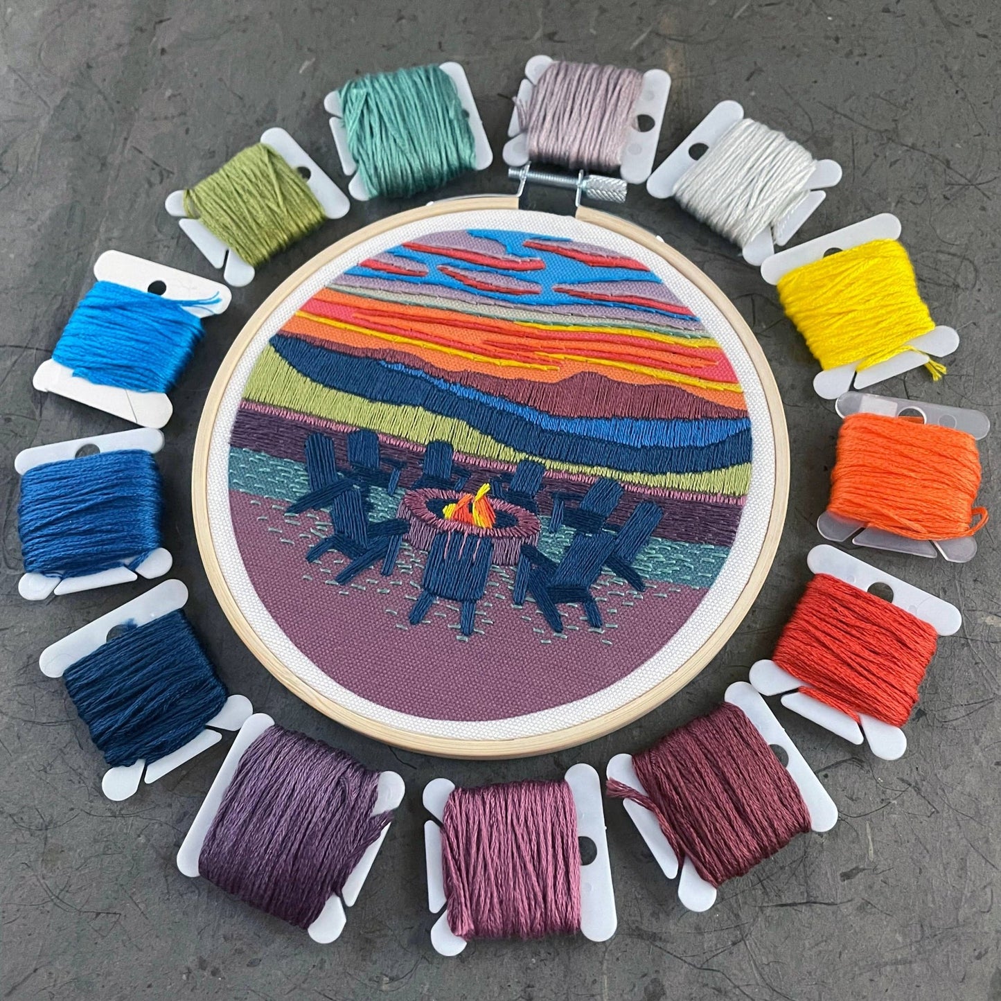Embroidery Kit Mountain Lodge Sunset