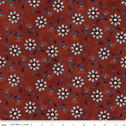 CLEARANCE PER YARD Bright Stars Floral Red by Teresa Kogut #C13102 Red