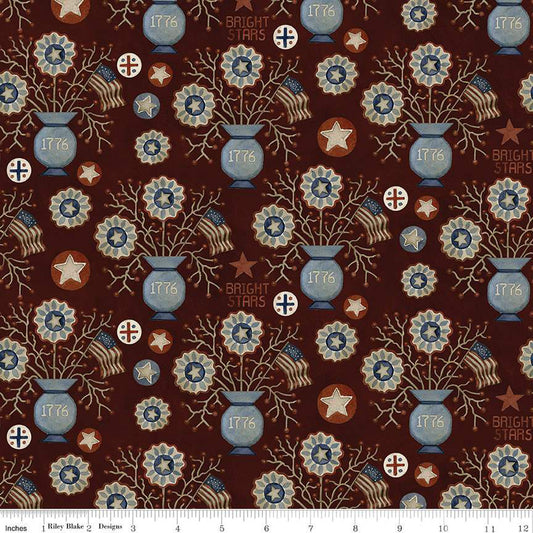 CLEARANCE PER YARD Bright Stars Vases Burgundy by Teresa Kogut #C13103 Burgundy