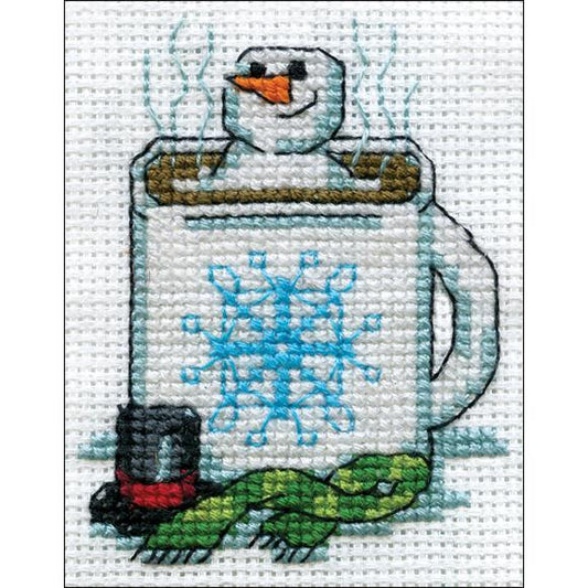 Cocoa Snowman W/Frame Mini Cross Stitch Kit