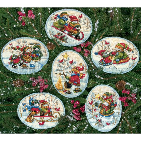 Playful Snowmen Ornaments Cross Stitch Kit (The Gold Collection)