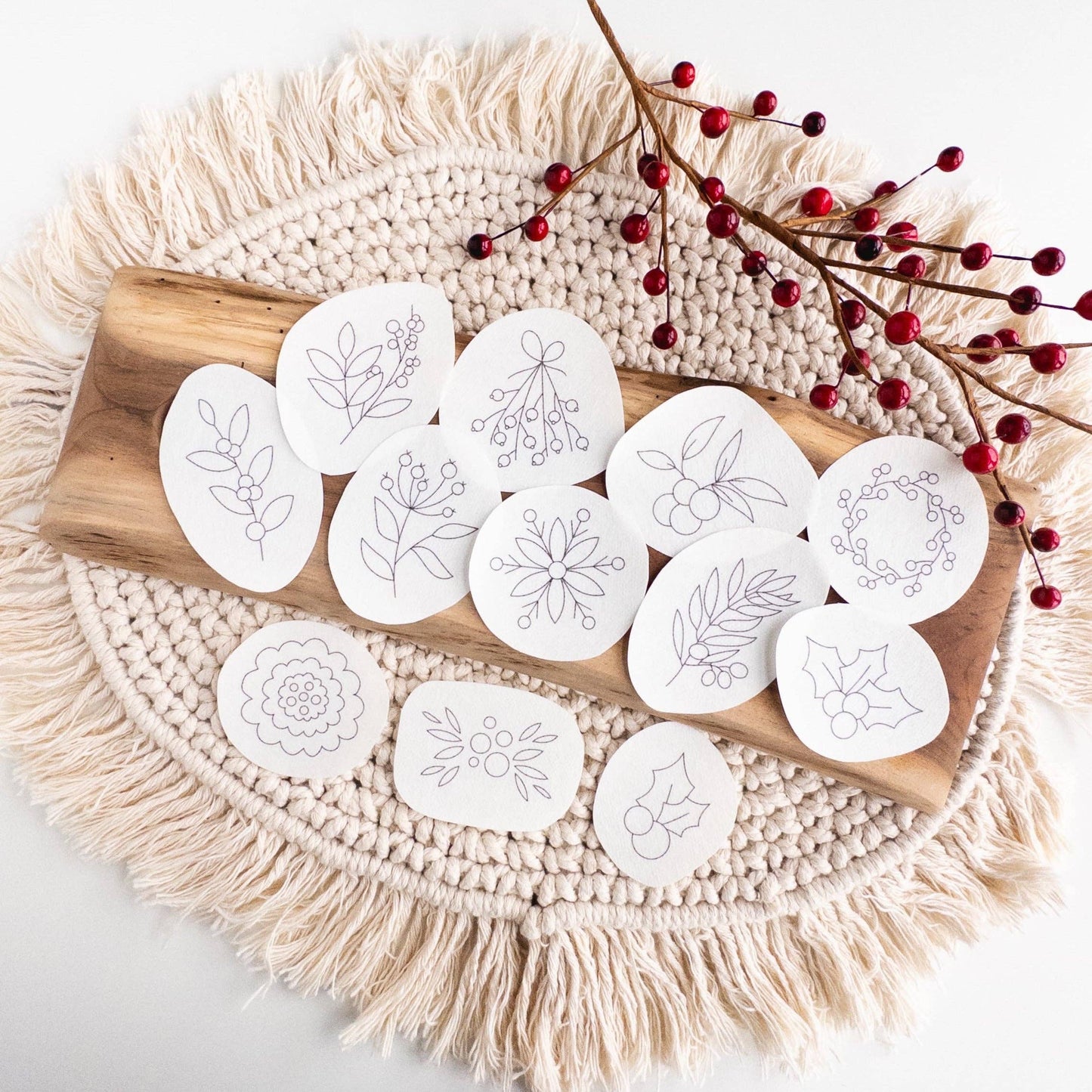 Winter Berry Stick and Stitch Embroidery Pattern