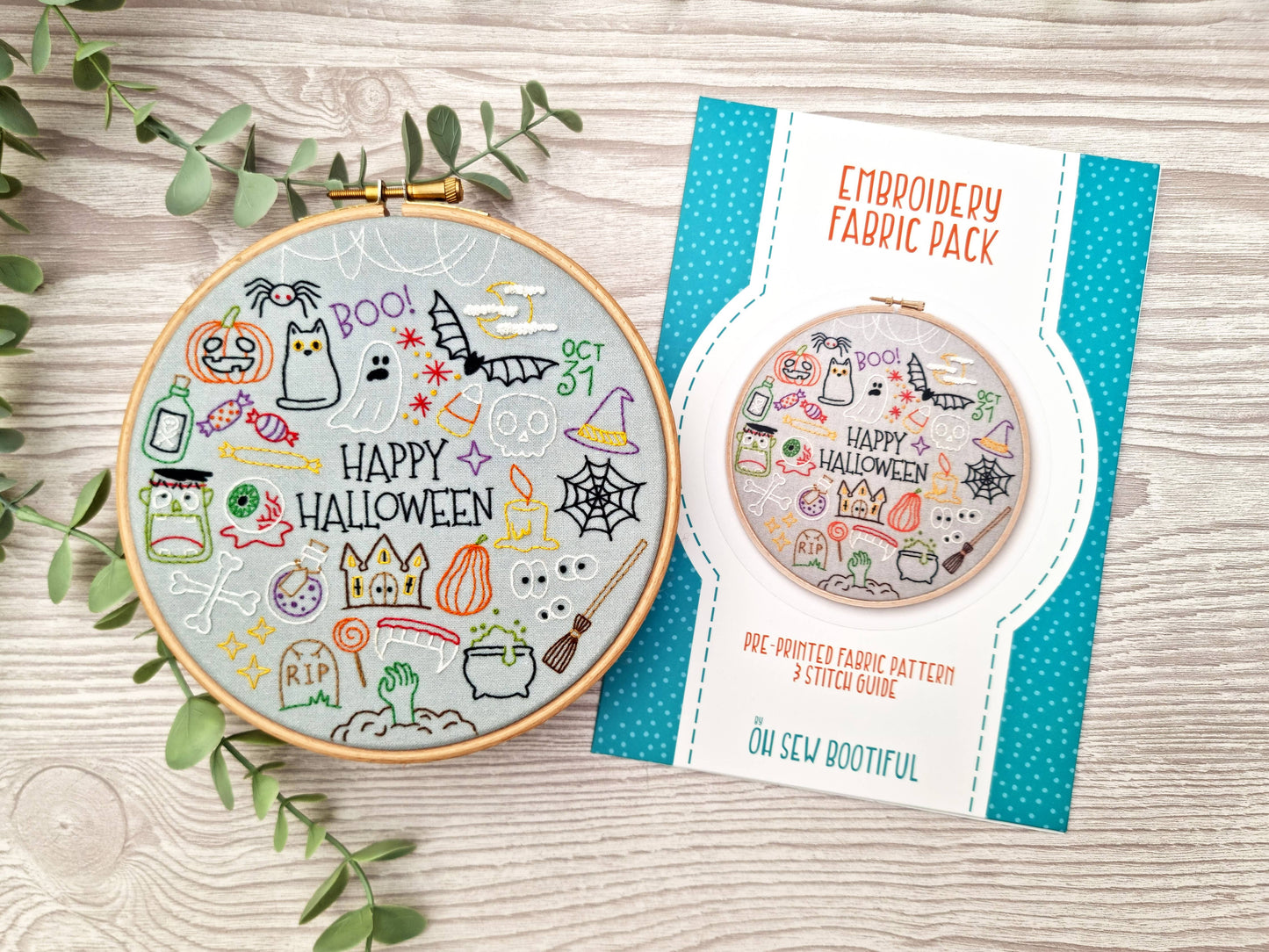 Happy Halloween Embroidery Pattern Fabric Pack