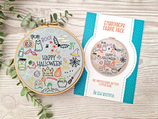 Happy Halloween Embroidery Pattern Fabric Pack