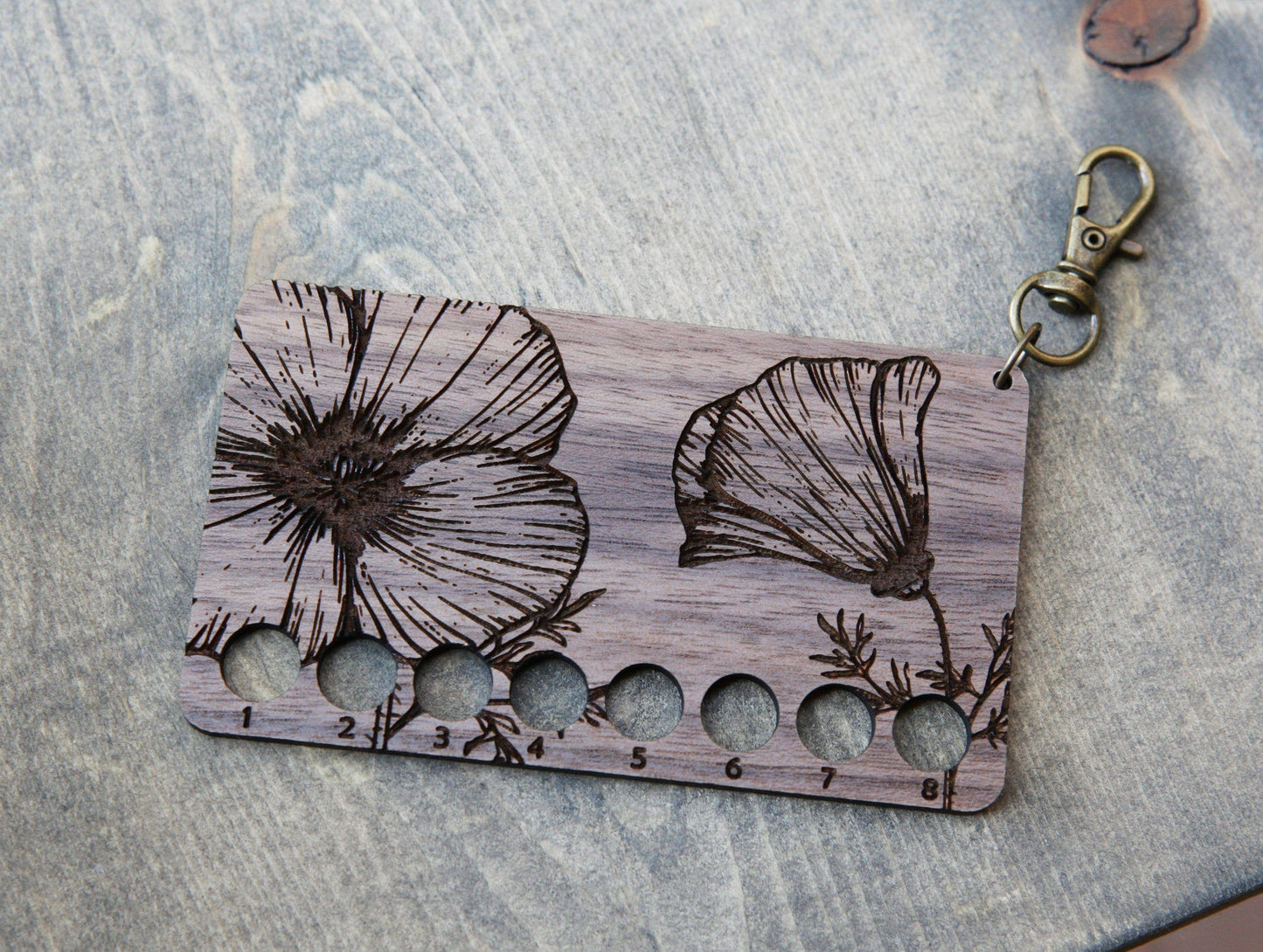 Poppy Embroidery Floss Storage Holder Walnut Wood