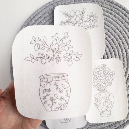 Ginger Jar Floral Stick & Stitch Embroidery Patterns