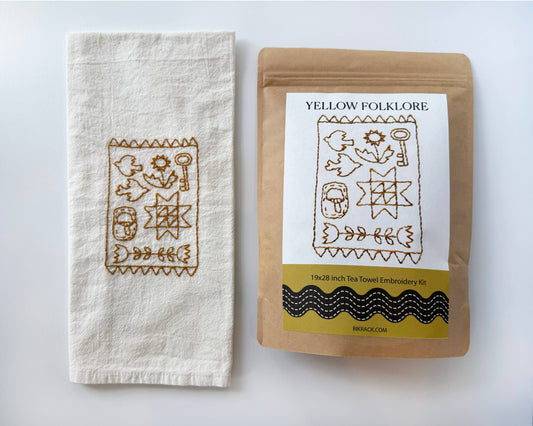 Yellow Folklore Embroidery Tea Towel Kit