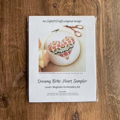 Dreamy Boho Heart Sampler Embroidery Kit Level 1