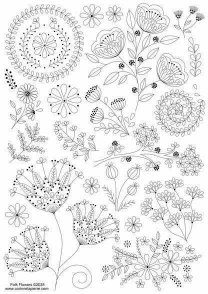 Stick and Stitch Embroidery Folk Flowers