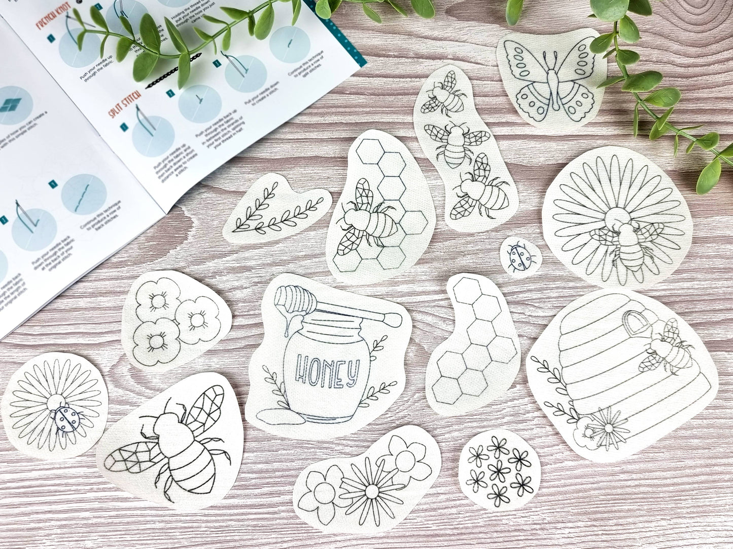 Bees Flowers Stick and Stitch Embroidery Patterns