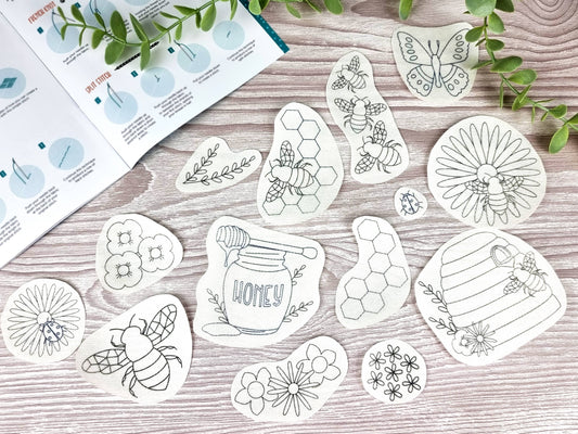 Bees Flowers Stick and Stitch Embroidery Patterns