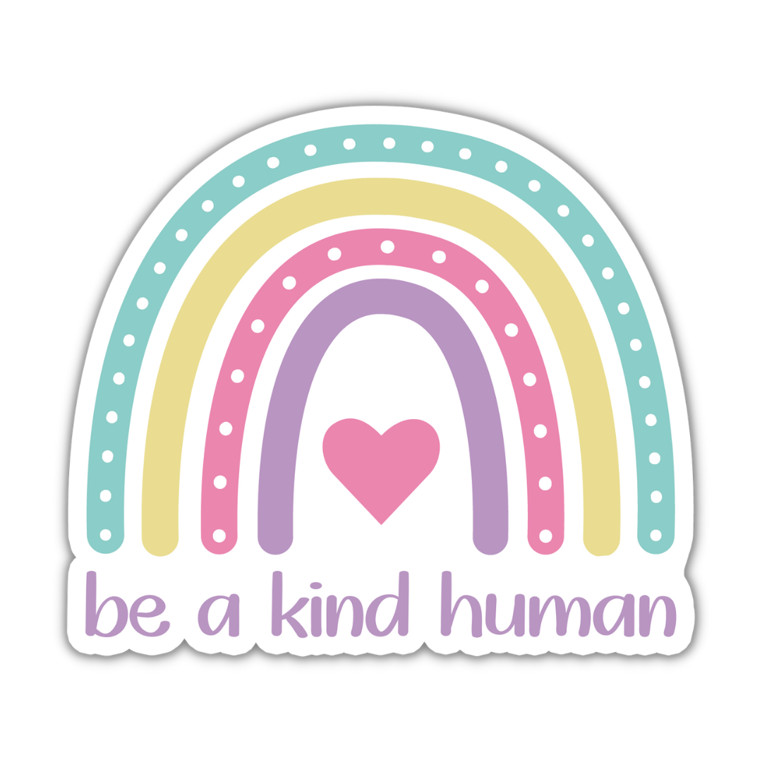 Be A Kind Human Boho Rainbow Vinyl Waterproof Sticker