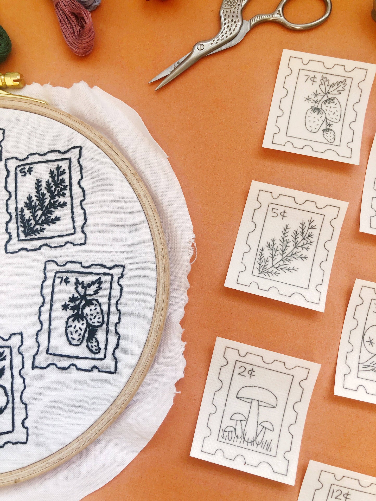 Botanical Stamps Hand Embroidery Peel Stick & Stitch Pattern
