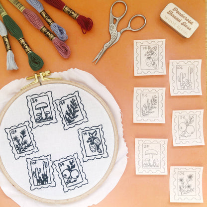 Botanical Stamps Hand Embroidery Peel Stick & Stitch Pattern