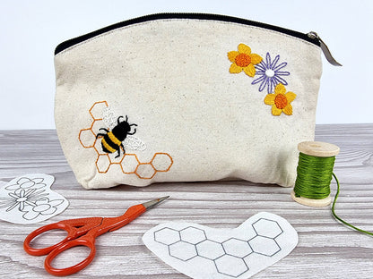 Bees Flowers Stick and Stitch Embroidery Patterns