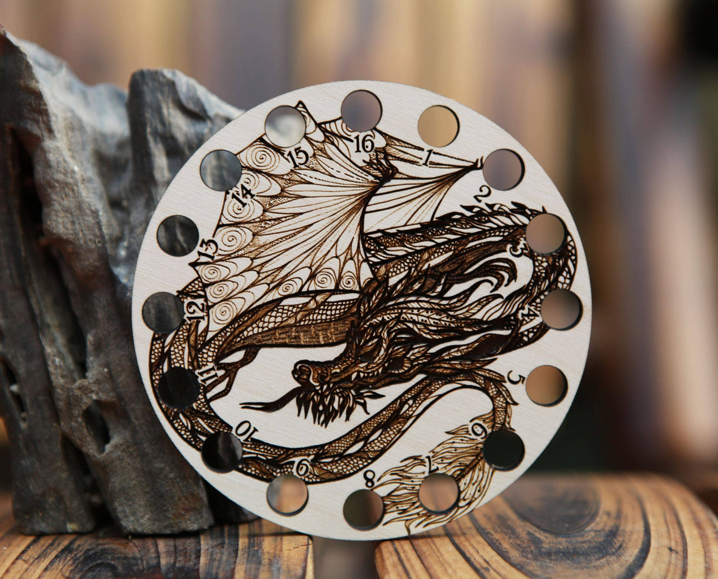 Dragon Embroidery Floss Storage Holder Circle Maple Wood