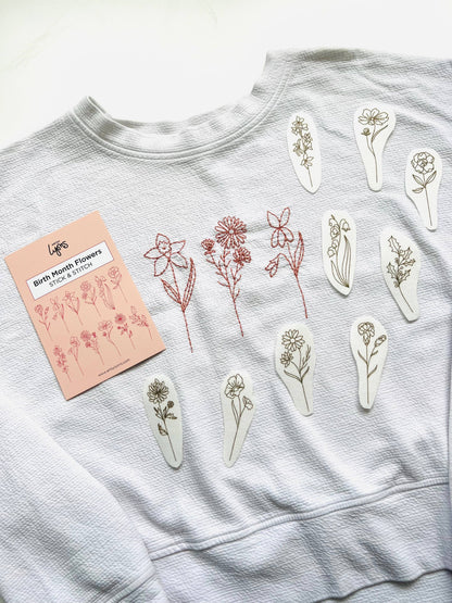 Birth Month Flowers Stick & Stitch Embroidery Pack