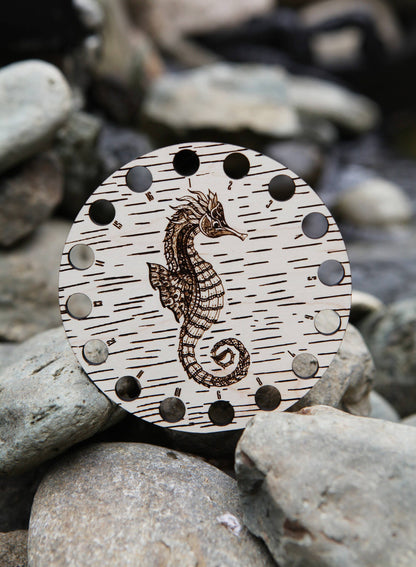 Seahorse Embroidery Floss Storage Holder Maple Wood Circle