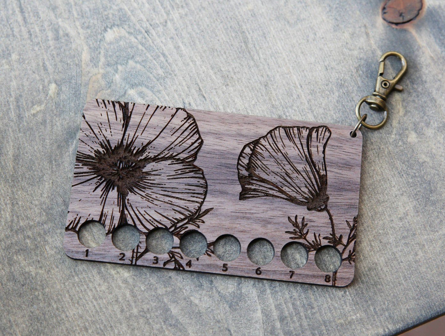 Poppy Embroidery Floss Storage Holder Walnut Wood