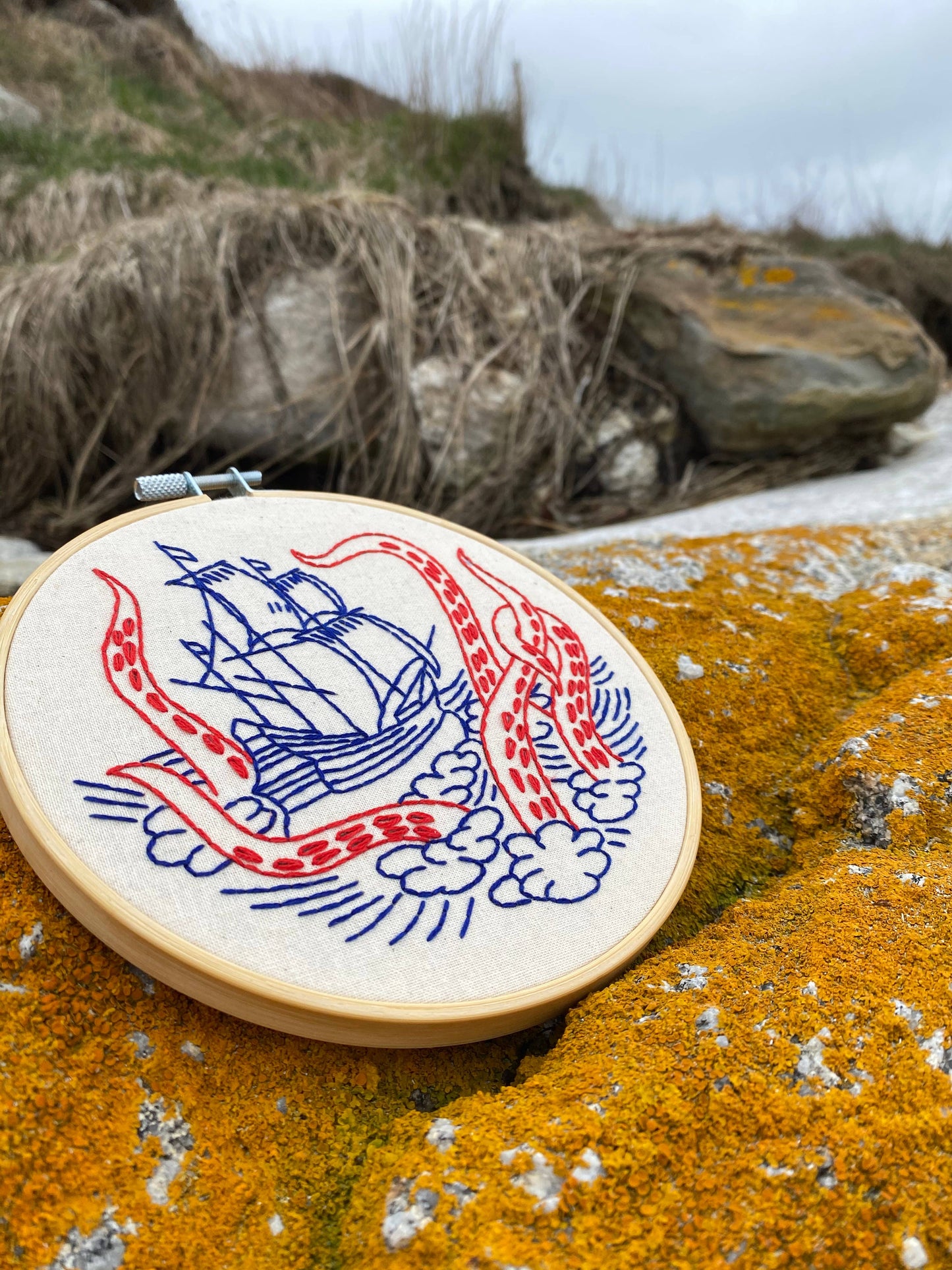 Kraken and Ship Embroidery Kit