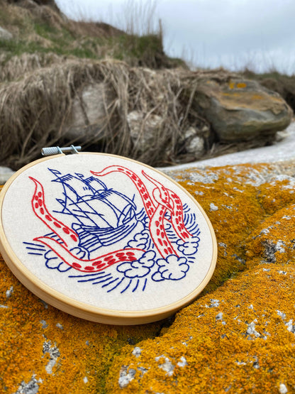 Kraken and Ship Embroidery Kit