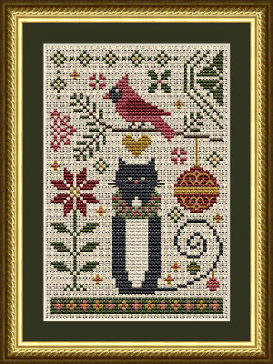 Cat and Cardinal Christmas Pattern