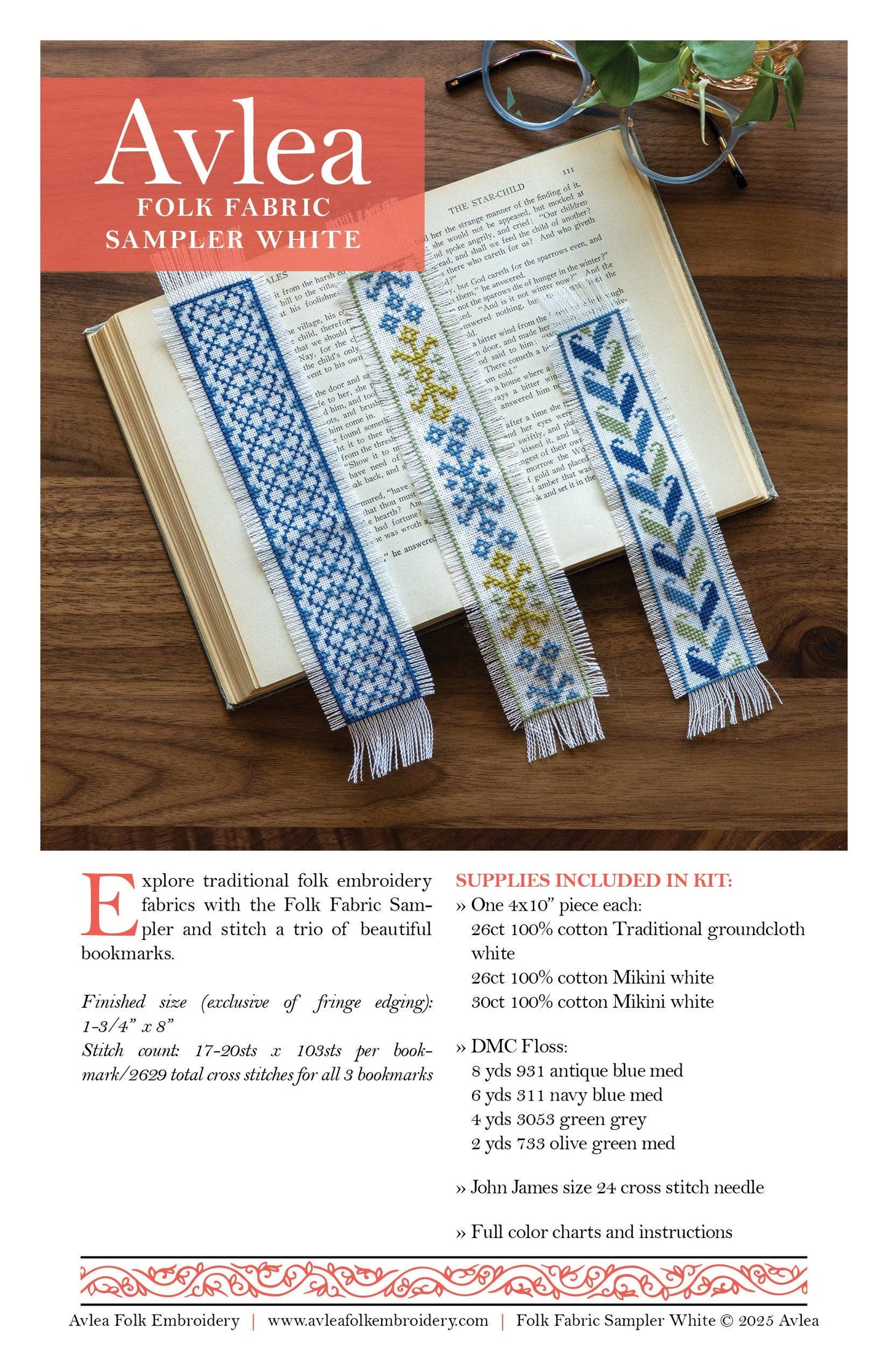 Folk Fabric Sampler White Cross Stitch Kit