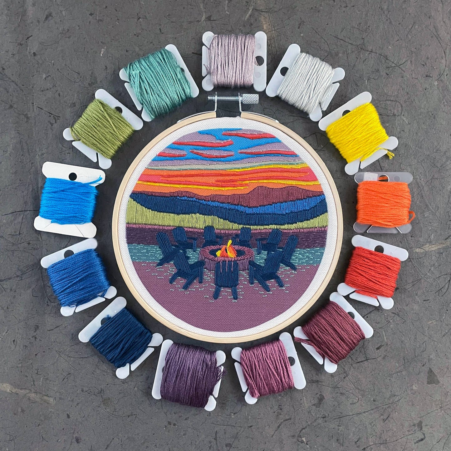 Embroidery Kit Mountain Lodge Sunset