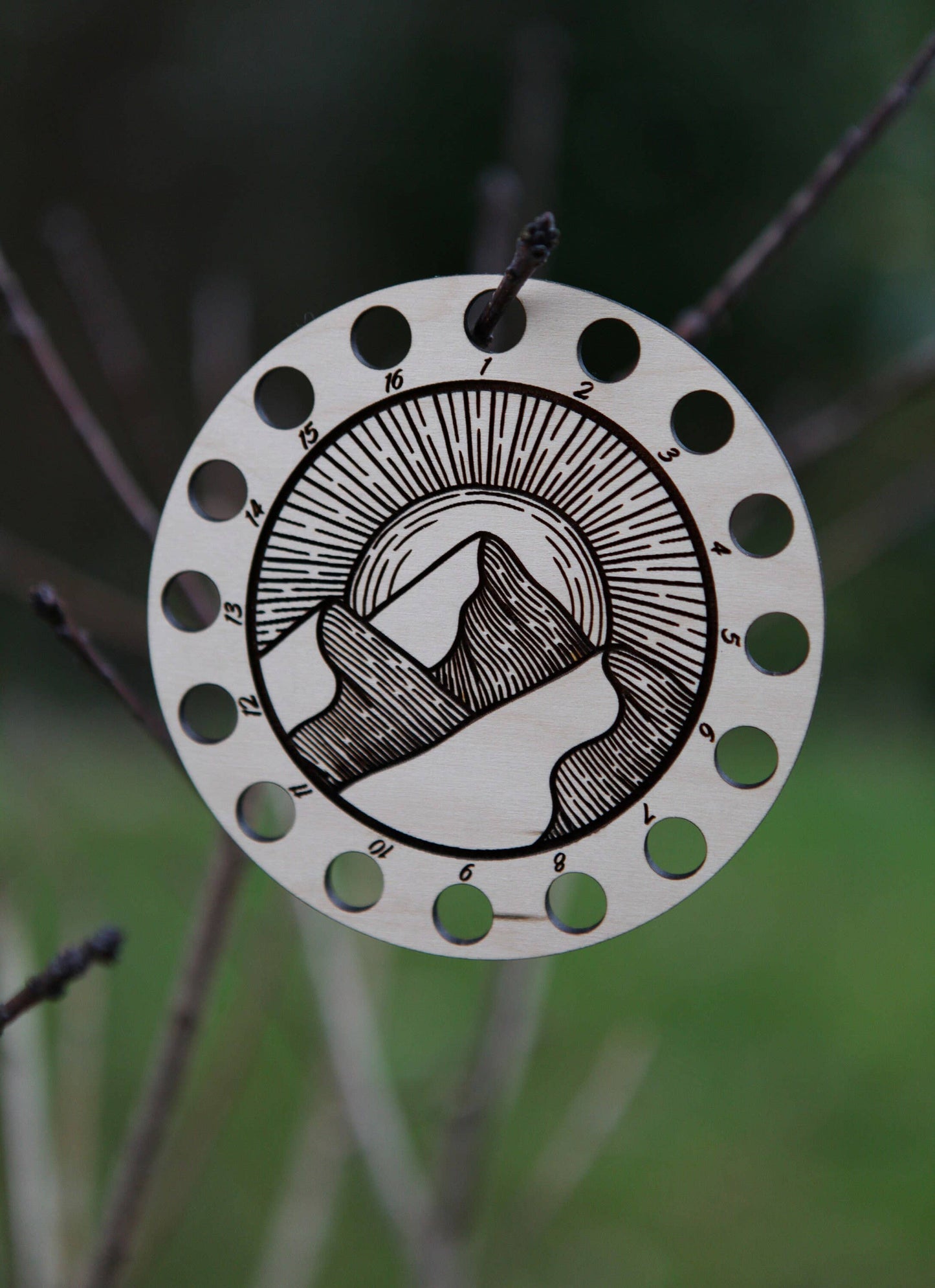 Mountains & Sun Maple Wood Embroidery Floss Holder