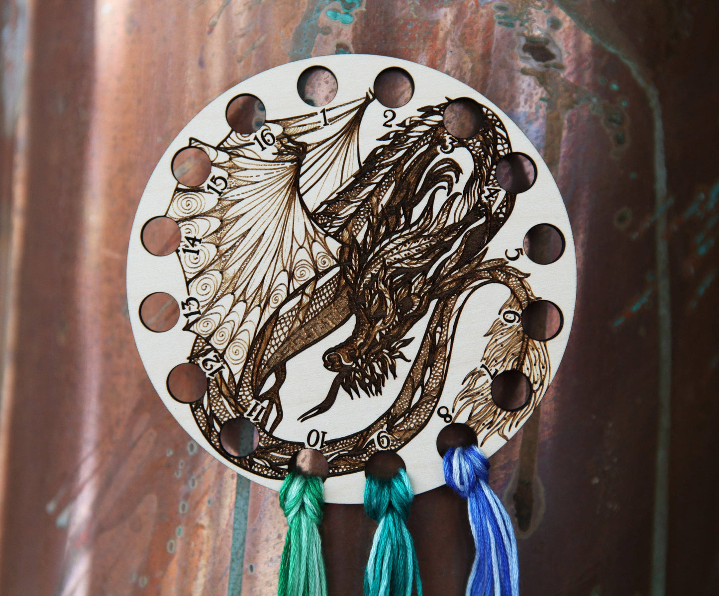 Dragon Embroidery Floss Storage Holder Circle Maple Wood