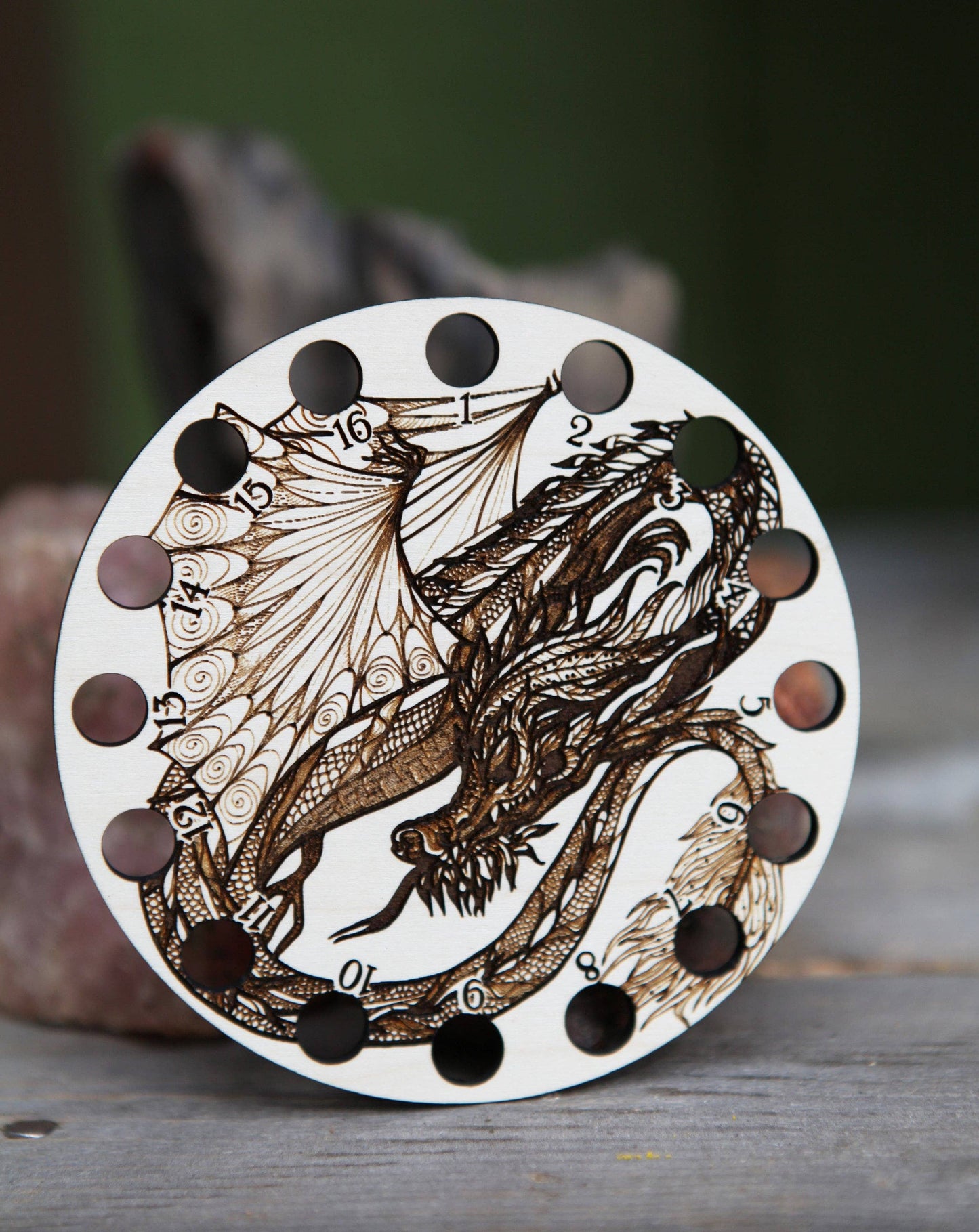 Dragon Embroidery Floss Storage Holder Circle Maple Wood