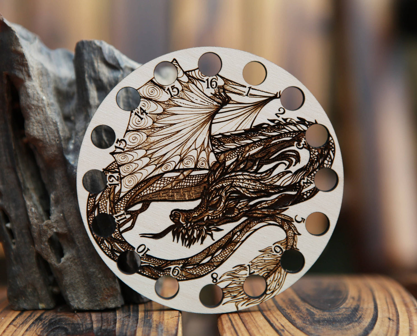 Dragon Embroidery Floss Storage Holder Circle Maple Wood