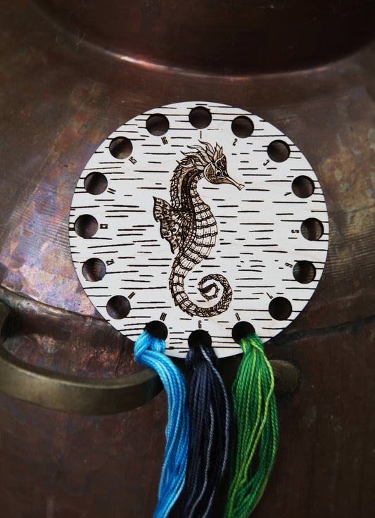 Seahorse Embroidery Floss Storage Holder Maple Wood Circle